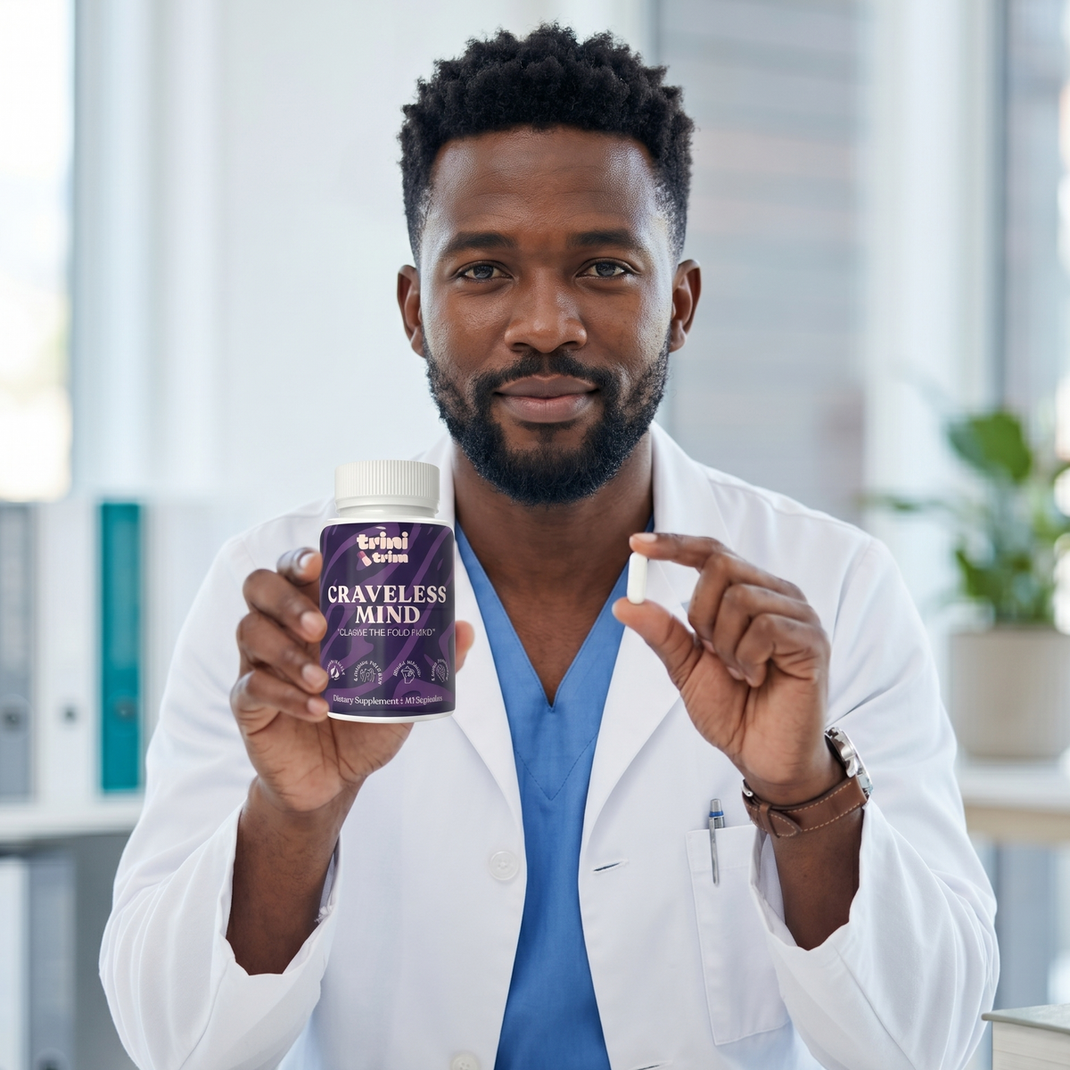 Doctor holding Trini Trim capsule